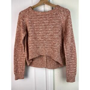 Anthropologie MOTH Women's M Peach Open Knit Button Back Crop Sweater